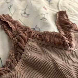 lace brown fitted tank top